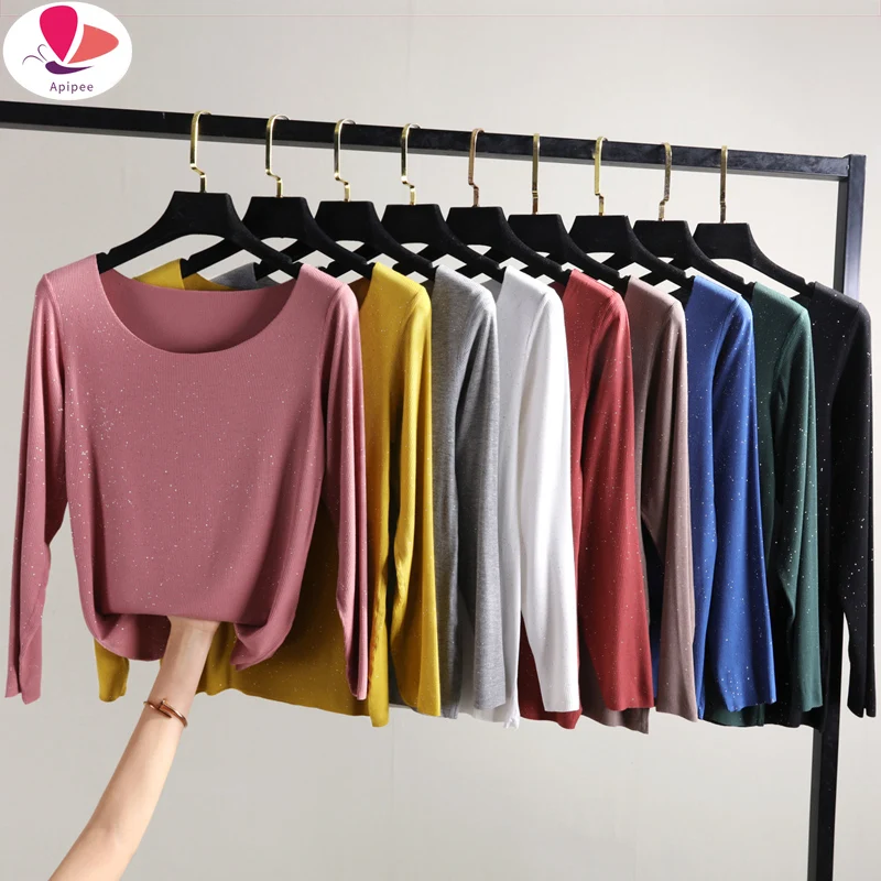 Seamless Long Sleeve Modal Shirt Women's Spring Summer O Neck Sequined T-shirt Thin Knitted Shirt Slim-Fit Inner T shirt
Seamless Long Sleeve Modal Shirt Women's Spring Summer O Neck Sequined T-shirt Thin Knitted Shirt Slim-Fit Inner T shirt