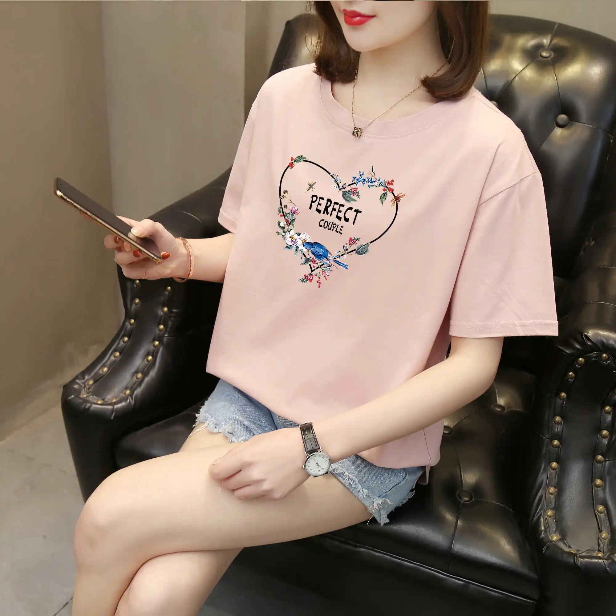 

New Summer Tops Women Floral Letters Print Tees Female Casual T Shirt Girls Tshirt Vintage Tops Camiseta Kawaii Blouse Clorhes