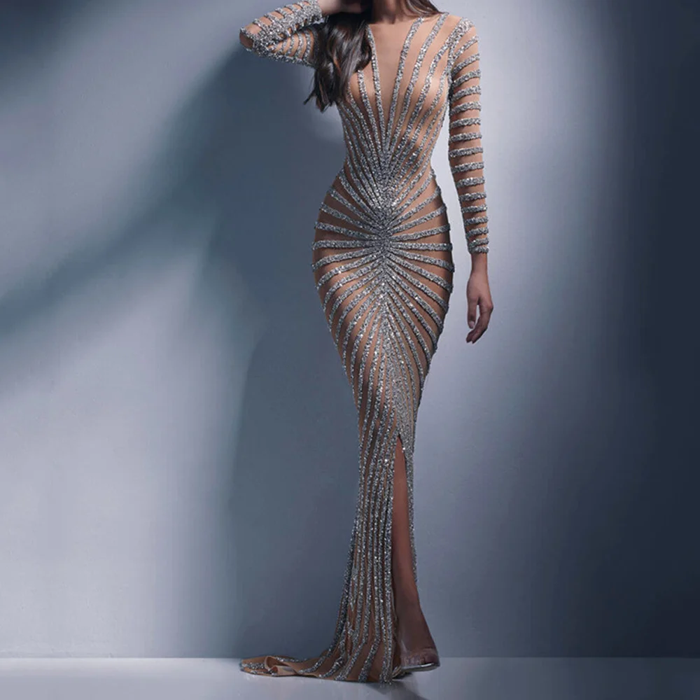 New Fashion Dresses Sexy Elegant Women's Mesh Perspective Split Skirt Evening Dress Nightclub Vestidos De Fiesta Para Mujer
New Fashion Dresses Sexy Elegant Women's Mesh Perspective Split Skirt Evening Dress Nightclub Vestidos De Fiesta Para Mujer