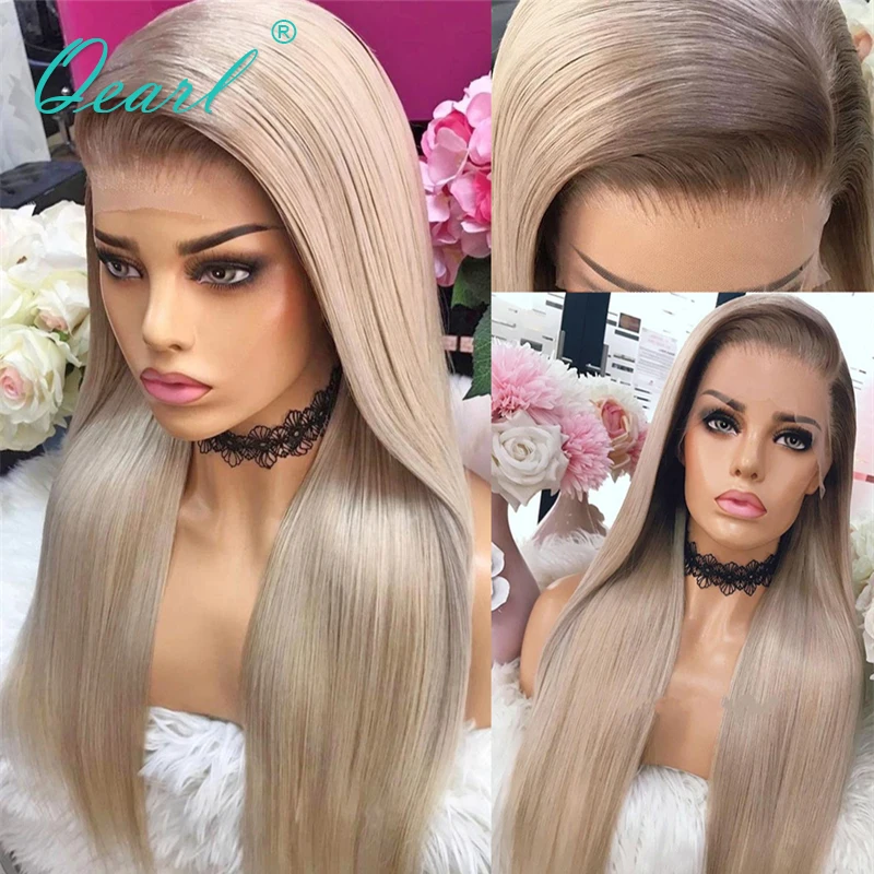 

Straight Lace Frontal Wig Ombre Platinum Blonde Full Lace Wigs for Women 13x6 Glueless Ash Color Wig HD Free Part 180% Qearl