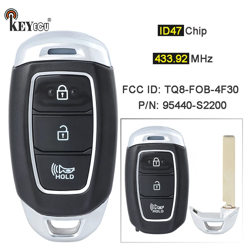 

KEYECU 433MHz ID47 Chip P/N: 95440-S2000 FCC ID: TQ8-FOB-4F19 Keyless Smart Remote Key Fob for Hyundai Santa Fe 2020 2021 2022