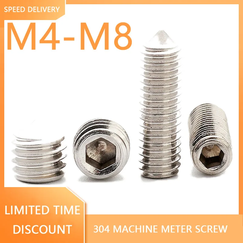 304 Stainless Steel Hexagon Headless Tip Set Screw M4 M5 M6 M8 Top Thread Tip Machine Meter Screw 10pcs a lot
304 Stainless Steel Hexagon Headless Tip Set Screw M4 M5 M6 M8 Top Thread Tip Machine Meter Screw 10pcs a lot