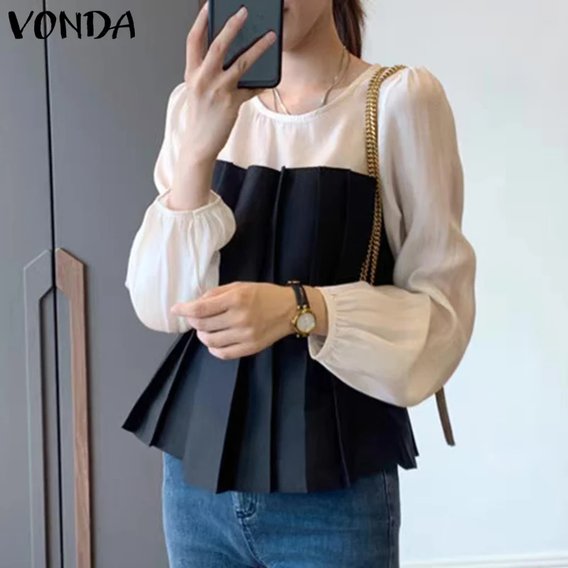 VONDA Women Long Sleeve Color Patchwork Blouse T-shirts Casual Crew Neck Pleated Tops Blusas Femininas
VONDA Women Long Sleeve Color Patchwork Blouse T-shirts Casual Crew Neck Pleated Tops Blusas Femininas