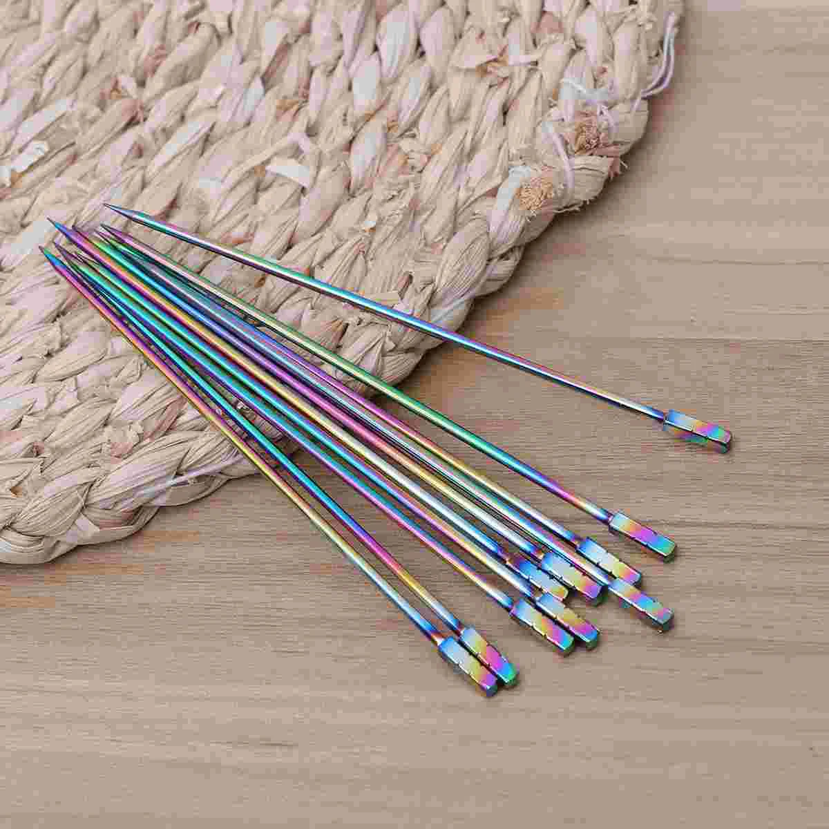 

10pcs Stainless Steel Cocktail Picks Fruit Sticks Toothpicks Appetizer Pick for Party Bar (Square Head)