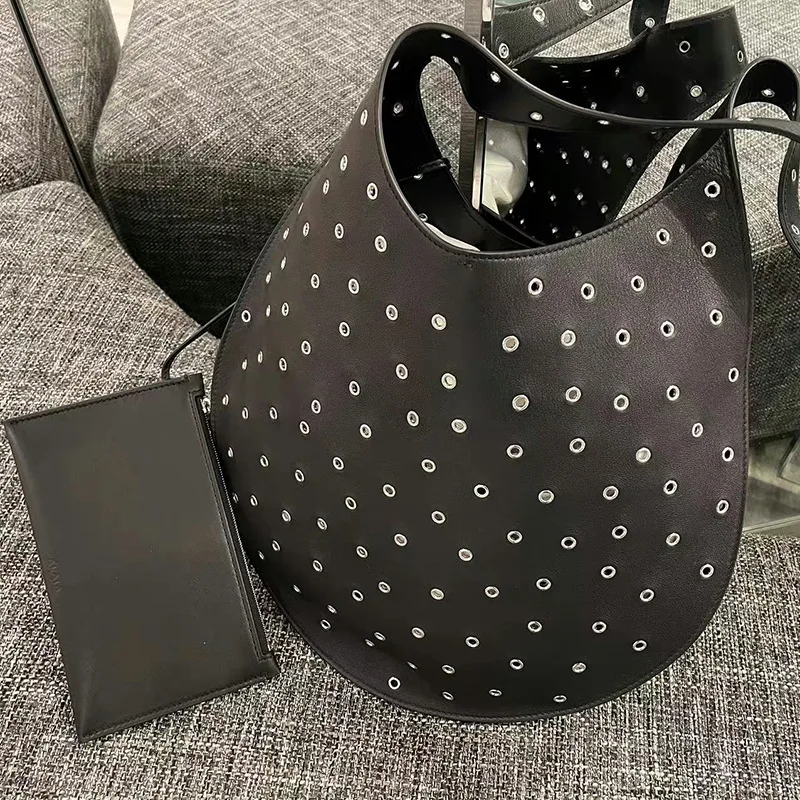 

Oval Shape Underarm Tote Bag For Women Luxury Designer Handbag And Purse 2023 New In Fashion Rivet Hollow Out Decorate Shoulder