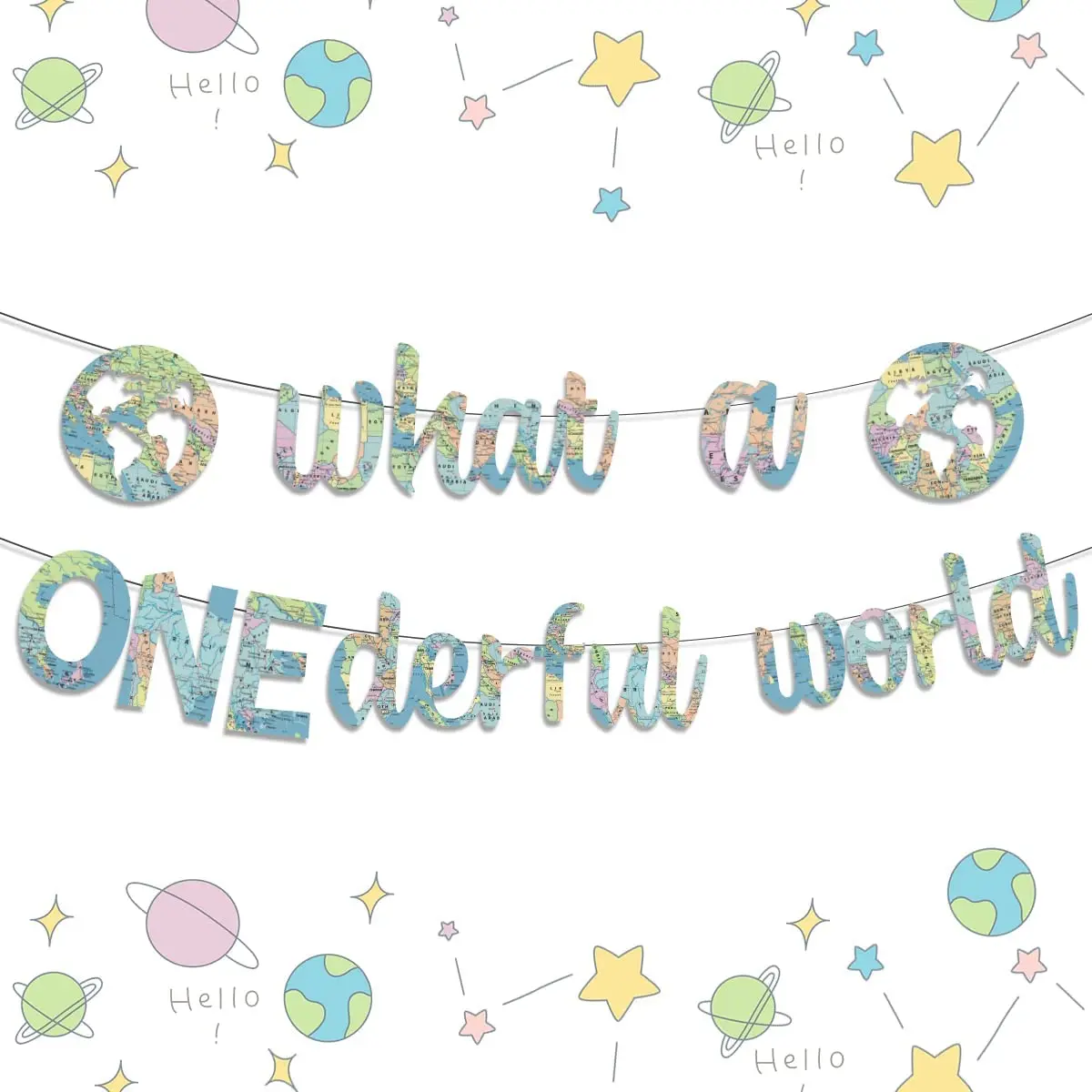 What A Onederful World Banner 1st Birthday Decorations for Boys Kids Space Travel Around The World Earth Themed Birthday Banner
What A Onederful World Banner 1st Birthday Decorations for Boys Kids Space Travel Around The World Earth Themed Birthday Banner