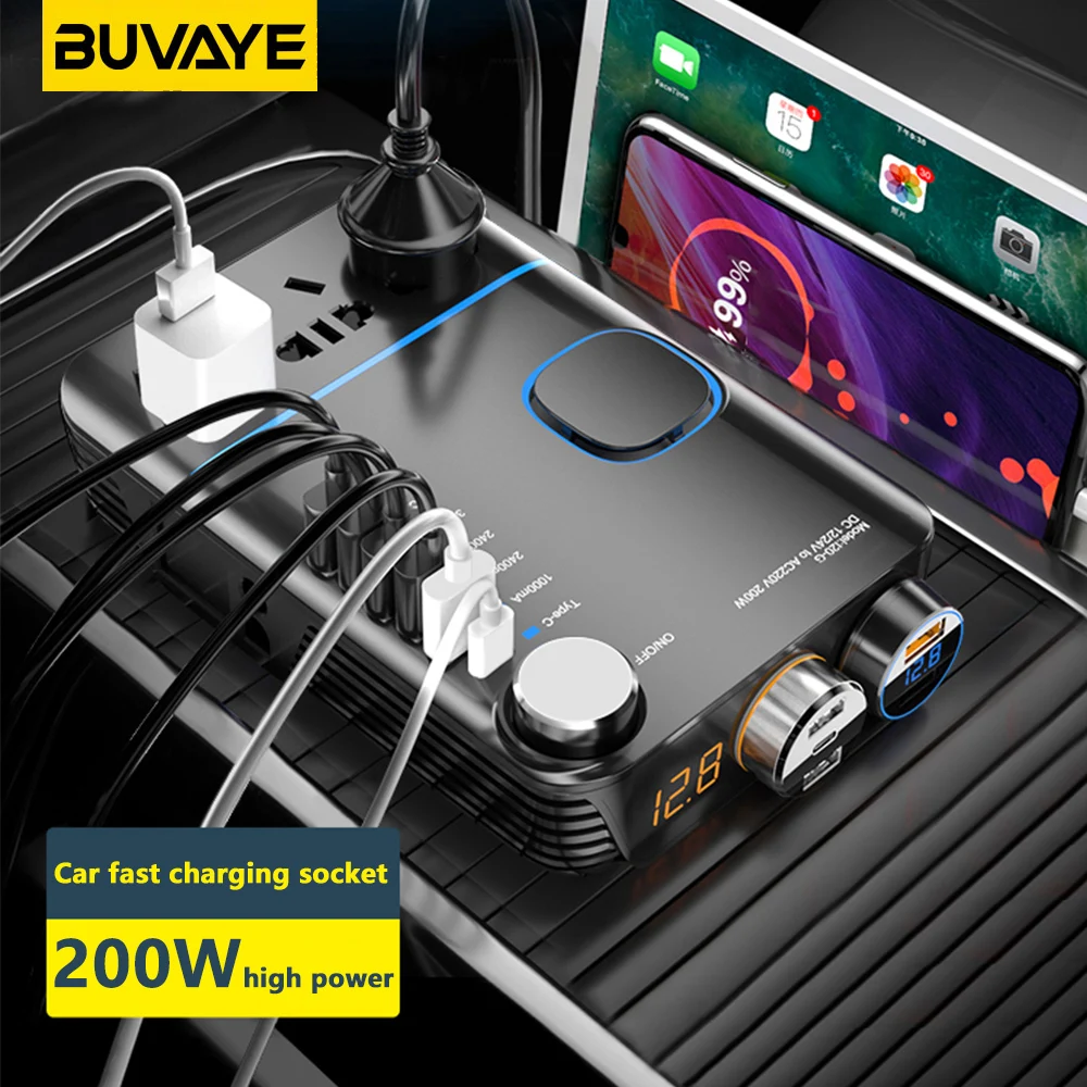 

BUVAYE 200W Car Inverter 12V To 220V Converter Charger Adapter Transformer Power Cigarette Lighter USB Output Socket