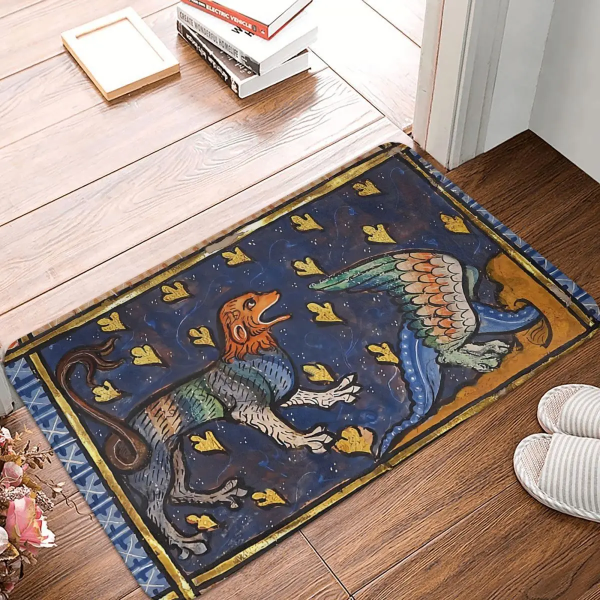 

Ancient Kitchen Non-Slip Carpet THE LION AND DRAGON Medieval Bestiary Bedroom Mat Welcome Doormat Floor Decoration Rug