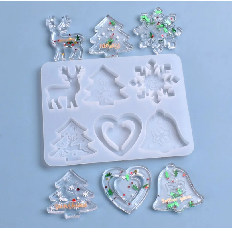 New Hot Selling Christmas Pendant Diy Crystal Epoxy Mold 6 Grid Love Bells Elk Christmas Tree Ornaments Silicone Mold Crafts
New Hot Selling Christmas Pendant Diy Crystal Epoxy Mold 6 Grid Love Bells Elk Christmas Tree Ornaments Silicone Mold Crafts