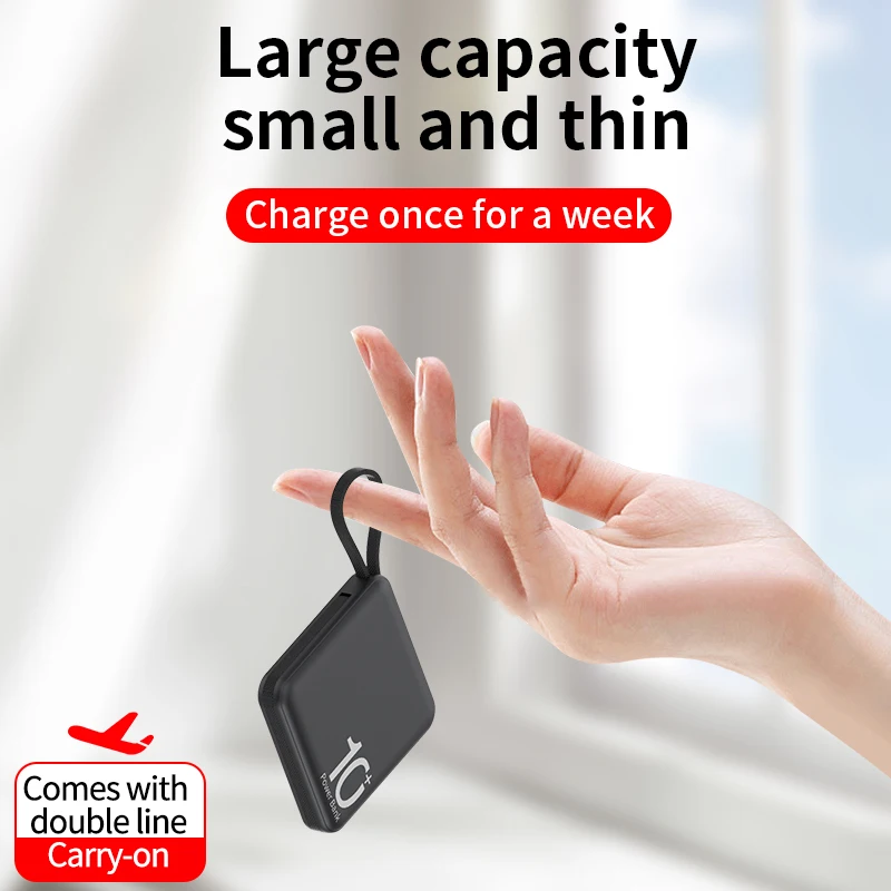 Mini Power Bank Fast Charger 10000mAh External Auxiliary Battery Powerbank Built-in Cable Portable For iPhone 15 SamSung Xiaomi
Mini Power Bank Fast Charger 10000mAh External Auxiliary Battery Powerbank Built-in Cable Portable For iPhone 15 SamSung Xiaomi