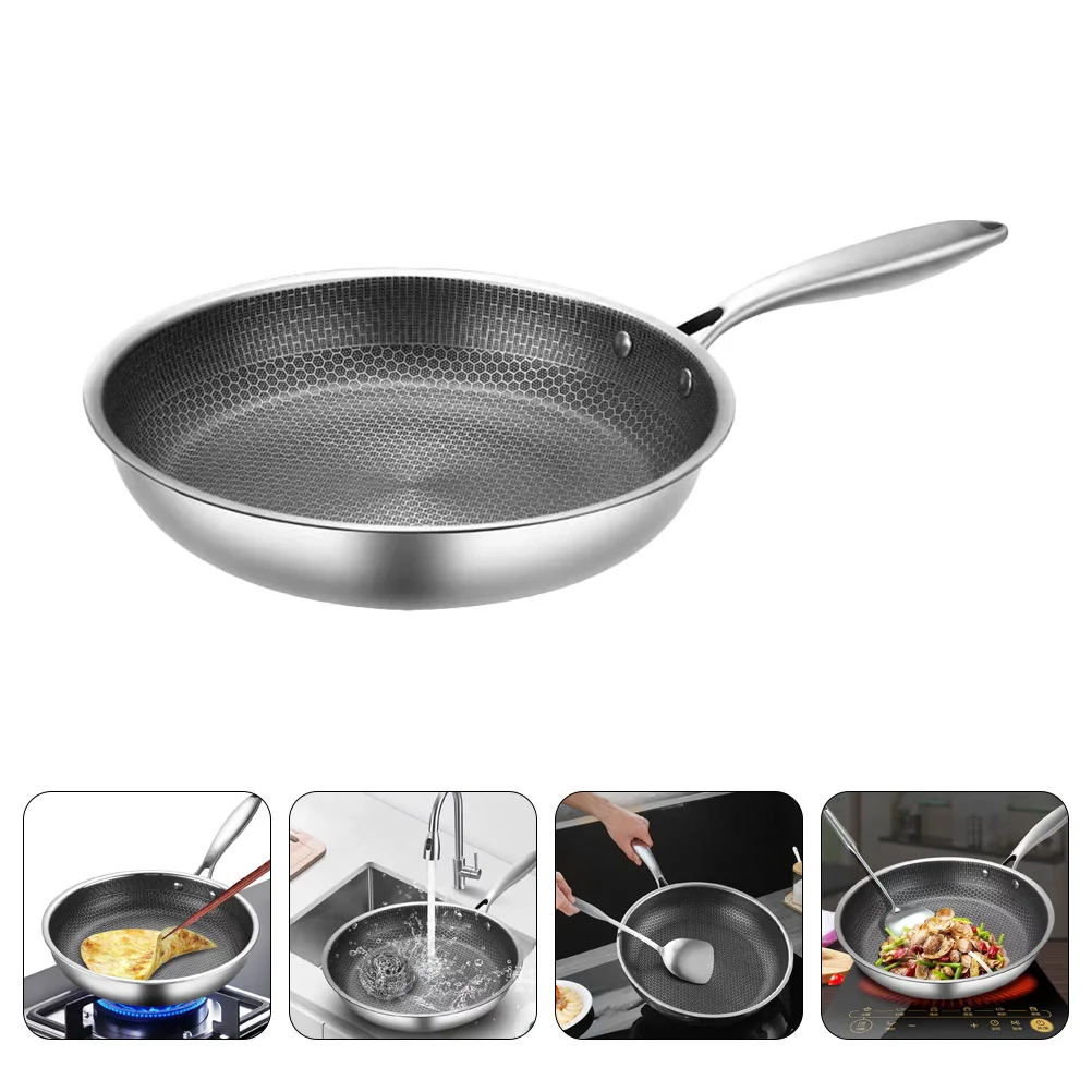 Stainless Steel Wok Cooking Pans Kitchen Induction Hob Frying Eggs Non Stick Honeycomb 
Stainless Steel Wok Cooking Pans Kitchen Induction Hob Frying Eggs Non Stick Honeycomb