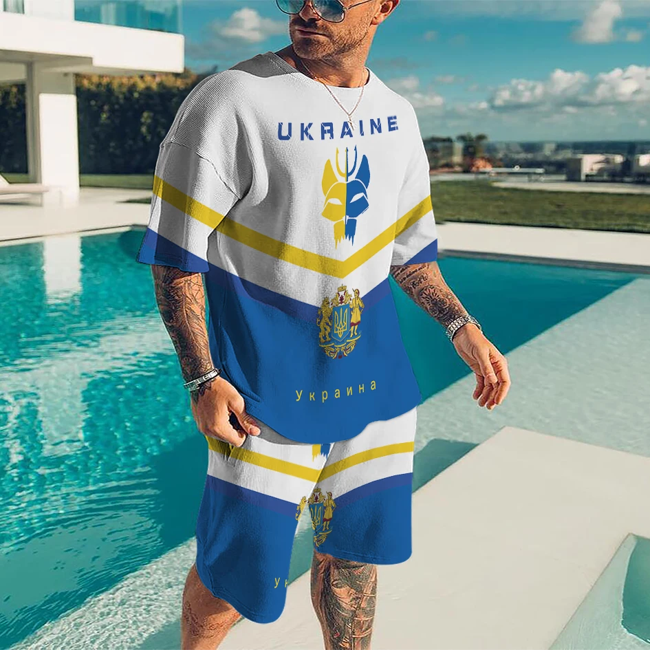 New men's 3D printed Ukrainian flag T-shirt fashion Ukrainian flag and national emblem short sleeved set large and comfortable
New men's 3D printed Ukrainian flag T-shirt fashion Ukrainian flag and national emblem short sleeved set large and comfortable