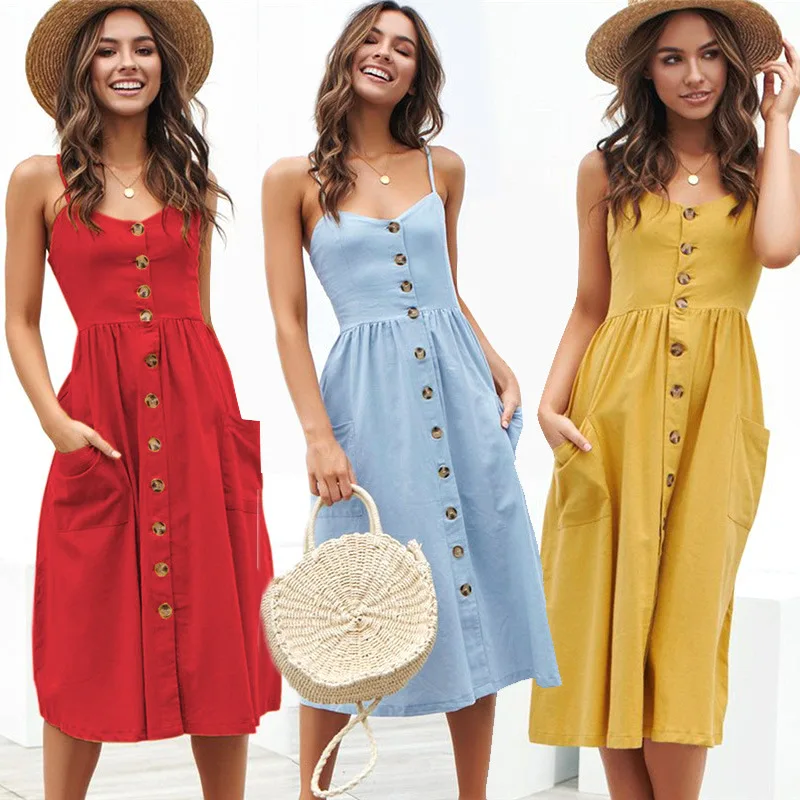Summer New Fashion Sexy Spaghetti Strap Backless Women's Midi Dress 2022 Casual Solid V Neck Pocket Button Empire Ladies Dresses
Summer New Fashion Sexy Spaghetti Strap Backless Women's Midi Dress 2022 Casual Solid V Neck Pocket Button Empire Ladies Dresses