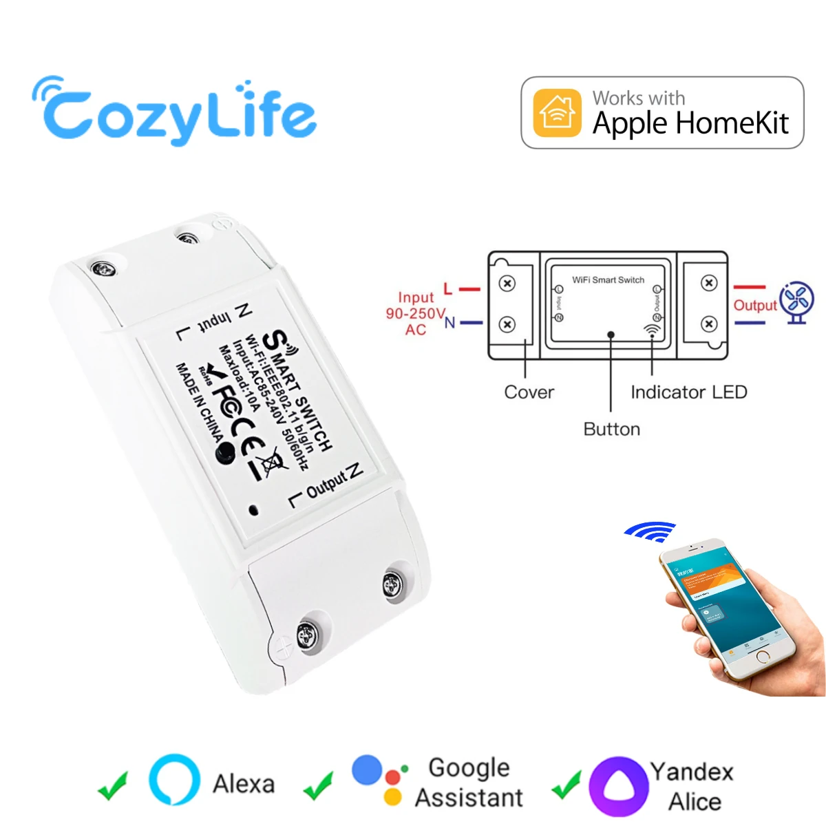 CozyLife HomeKit 10A Switch Module For 110V 220V Home Circuit WiFi APP Smart Timer Breaker Support Voice Control Via Alexa Siri
CozyLife HomeKit 10A Switch Module For 110V 220V Home Circuit WiFi APP Smart Timer Breaker Support Voice Control Via Alexa Siri