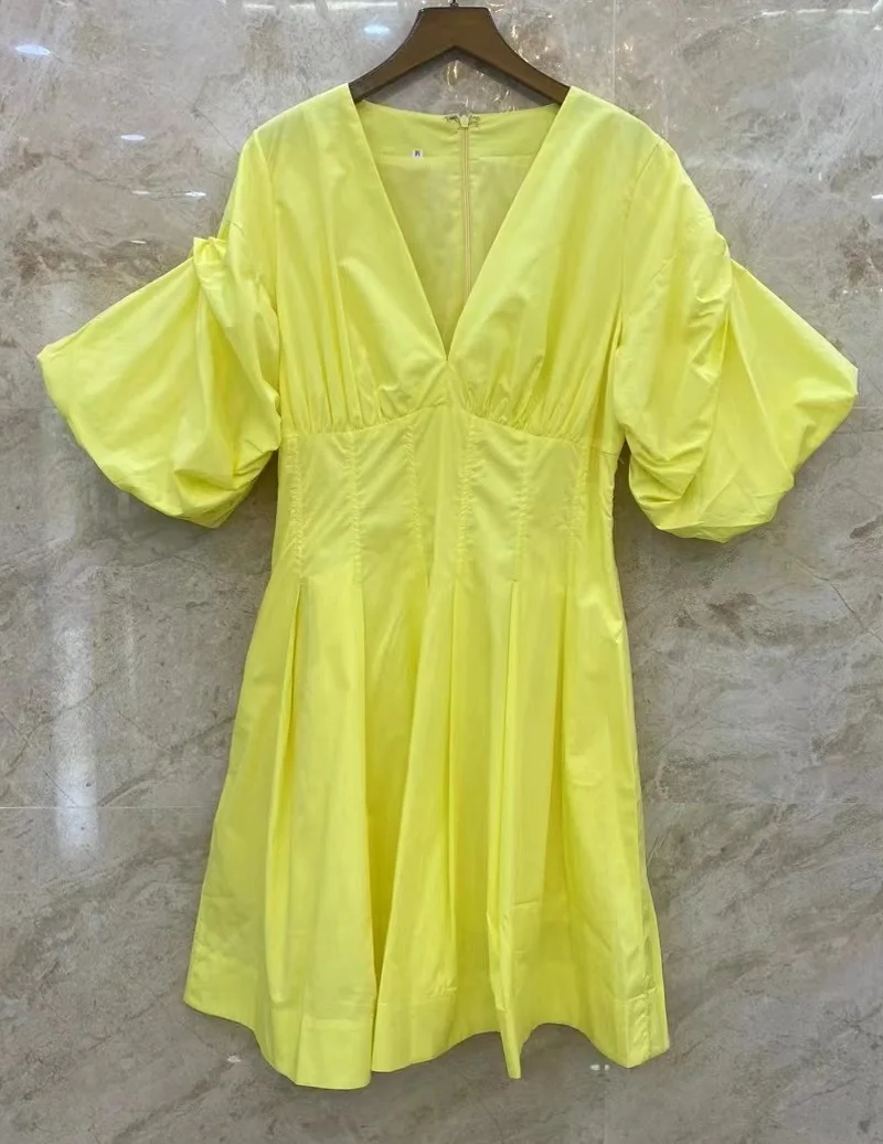 

Женское платье с V-образным вырезом it вечерние, повседневное черное/желтое/розовое/белое/синее платье выше колена с высокой талией и коротким рукавом, лето 2023