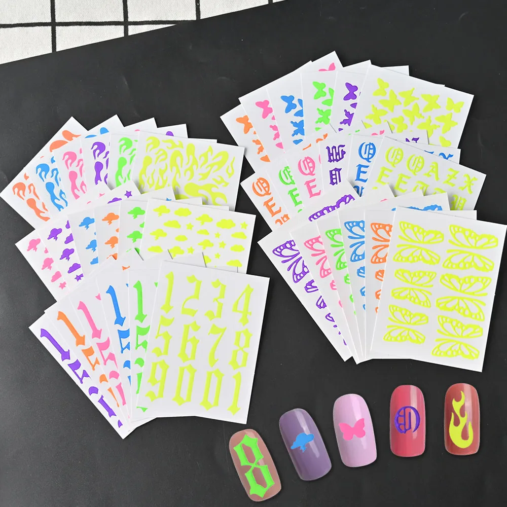 6 Colors Fluorescein 3d Nail Sticker Alphanumeric Flame Cloud Butterfly With Adhesive Nail Art Stickers Fluorescent Color Paster
6 Colors Fluorescein 3d Nail Sticker Alphanumeric Flame Cloud Butterfly With Adhesive Nail Art Stickers Fluorescent Color Paster