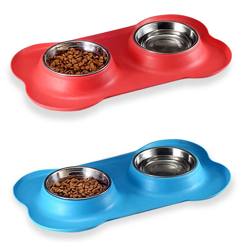 

Double Pet Dog Bowls Cat Food Feeder Nonslip Stainless Steel Dish Automatic Drinking Water Bowl Tableware For Dogs Cats Supplies