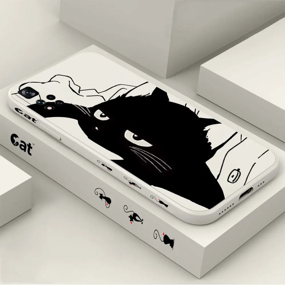

Funny Black Aggrieved Cat Phone Case For Redmi 12 11 11T 11R 11E 11S 10 10T 9 9T 8 Pro Plus Max 5G Liquid Silicone Cover Fundas
