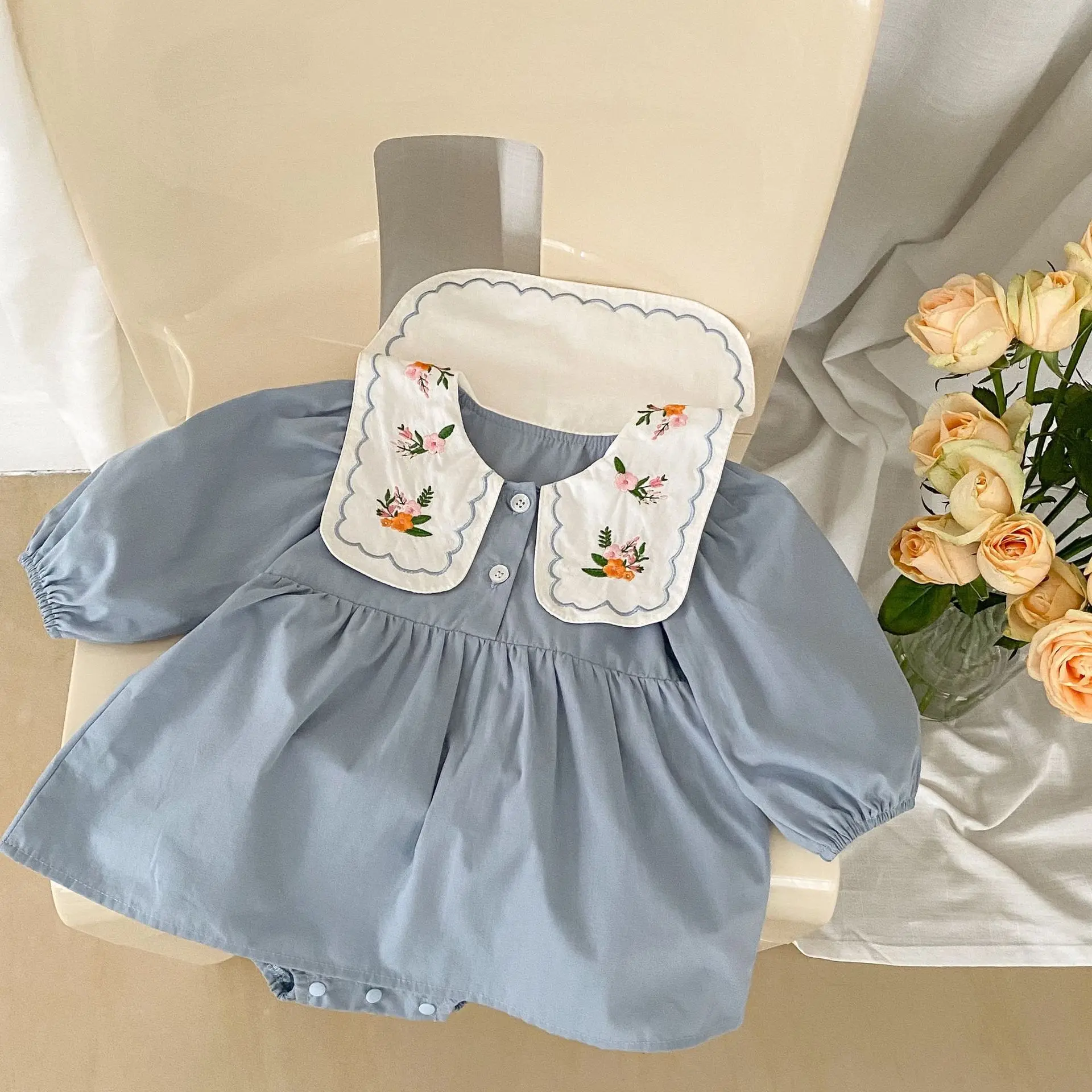 Adorable Blue Embroidered Baby Girl Dress and Romper Set for Newborn Girls 2023 Spring Collection
Adorable Blue Embroidered Baby Girl Dress and Romper Set for Newborn Girls 2023 Spring Collection