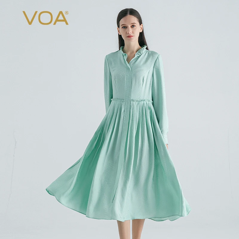 VOA 100% Real Mulberry Silk Jacquard Green V-neck Shirt Long Sleeve Pleated Office Ladies Elegant Dress Spring 2023 New AE1857
VOA 100% Real Mulberry Silk Jacquard Green V-neck Shirt Long Sleeve Pleated Office Ladies Elegant Dress Spring 2023 New AE1857
