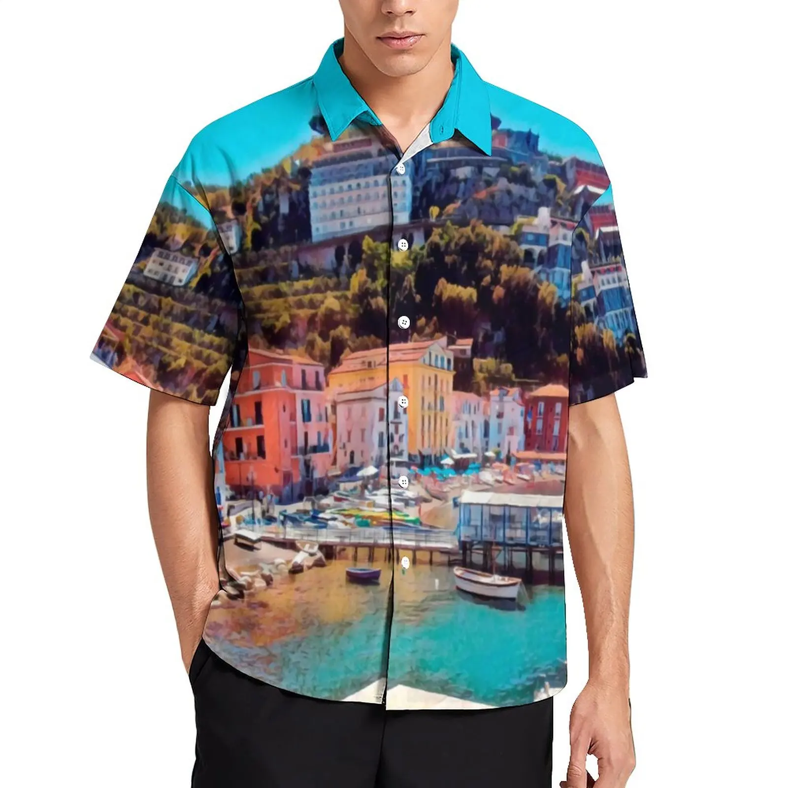 Panorama Beach Casual Shirt Coast Print Beach Loose Shirt Summer Vintage Blouses Short Sleeves Design Oversized Clothing 
Panorama Beach Casual Shirt Coast Print Beach Loose Shirt Summer Vintage Blouses Short Sleeves Design Oversized Clothing