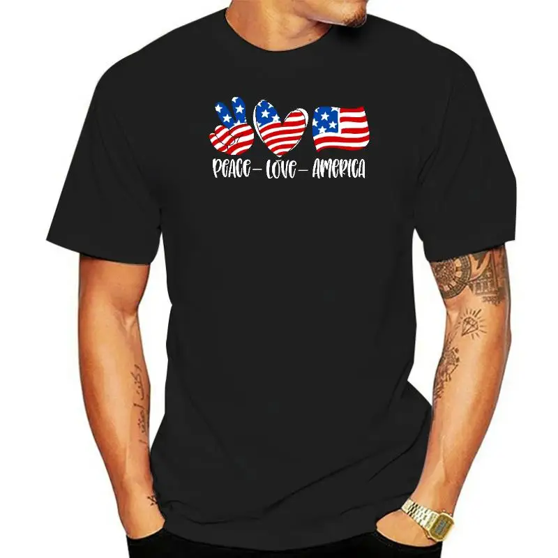 

Хлопковая патриотическая забавная Летняя мужская футболка унисекс с надписью «Peace» 4 июля «Love America», новинка, уличная одежда в стиле Харадзю...