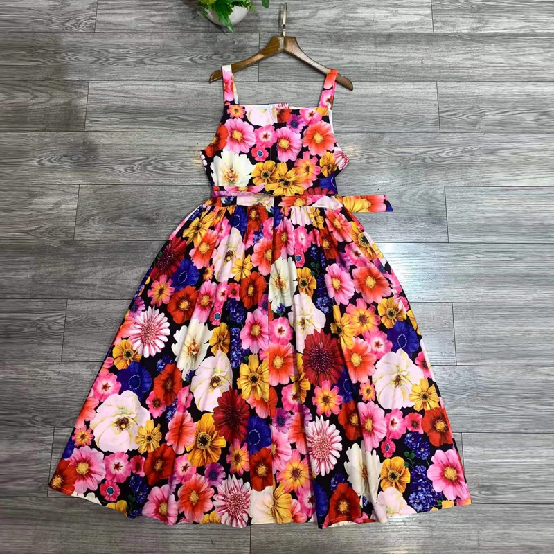 Colorful Flower Print Single-Breasted Lady Long Dress Beach Style Button Cotton Fabric Camisole Sling Dresses Clothes
Colorful Flower Print Single-Breasted Lady Long Dress Beach Style Button Cotton Fabric Camisole Sling Dresses Clothes