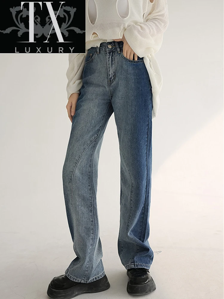 2022 Korean Fashion Summer Women Straight Jeans Wash Denim Blue Gradient High Waist Trousers Loose Long Pants Streetwear Basic 
2022 Korean Fashion Summer Women Straight Jeans Wash Denim Blue Gradient High Waist Trousers Loose Long Pants Streetwear Basic