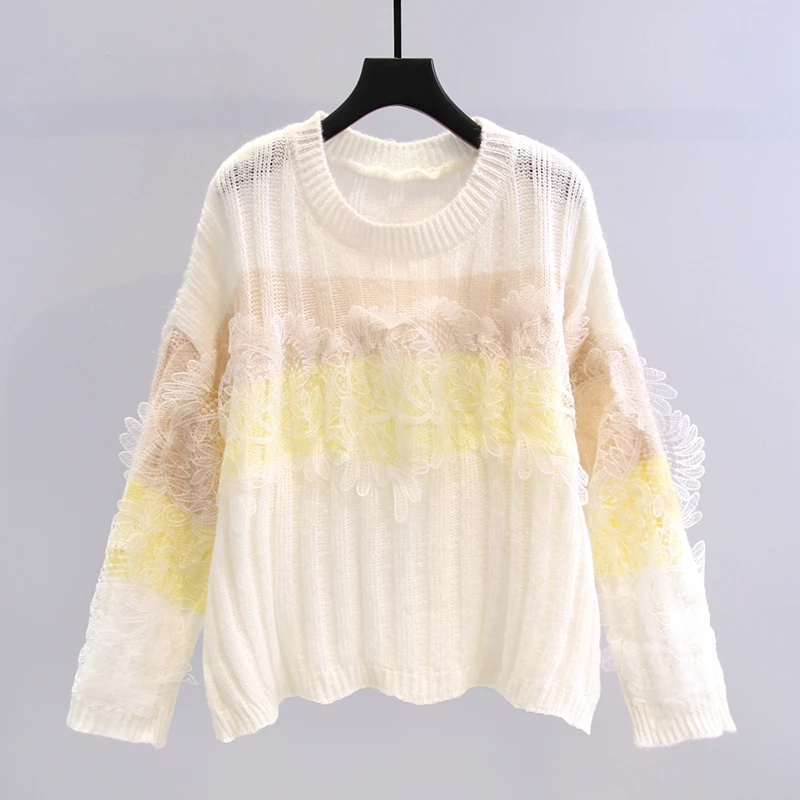 Lace Patchwork Knitted Women Sweater Pullovers Autumn Winter New Sweet Style Striped Loose Thicken Warm Female Pulls Tops
Lace Patchwork Knitted Women Sweater Pullovers Autumn Winter New Sweet Style Striped Loose Thicken Warm Female Pulls Tops