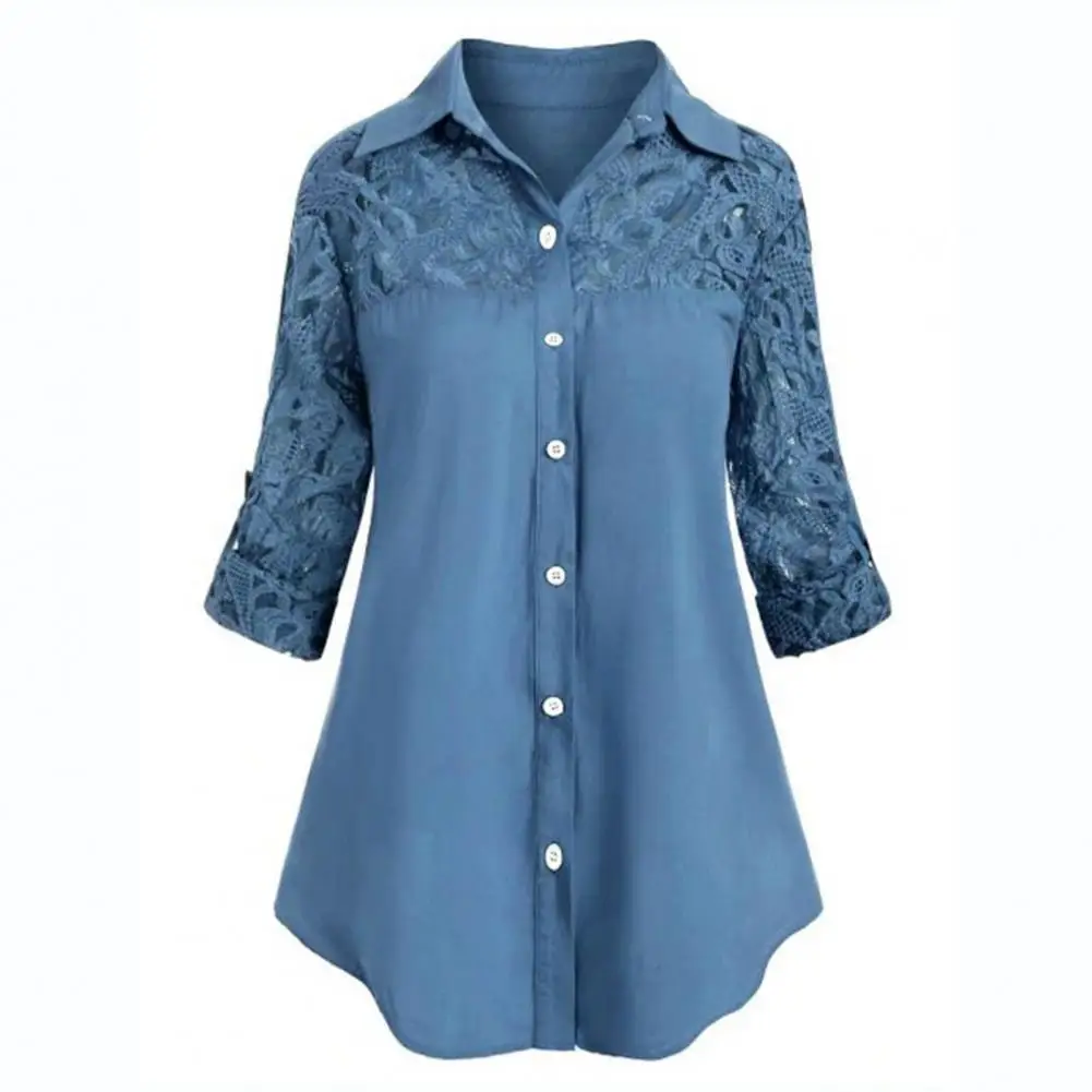Women Blouse Turn-down Collar Lace Stitching Ladies Shirts Top Casual Loose Pure Color Women Blouses Shirt
Women Blouse Turn-down Collar Lace Stitching Ladies Shirts Top Casual Loose Pure Color Women Blouses Shirt
