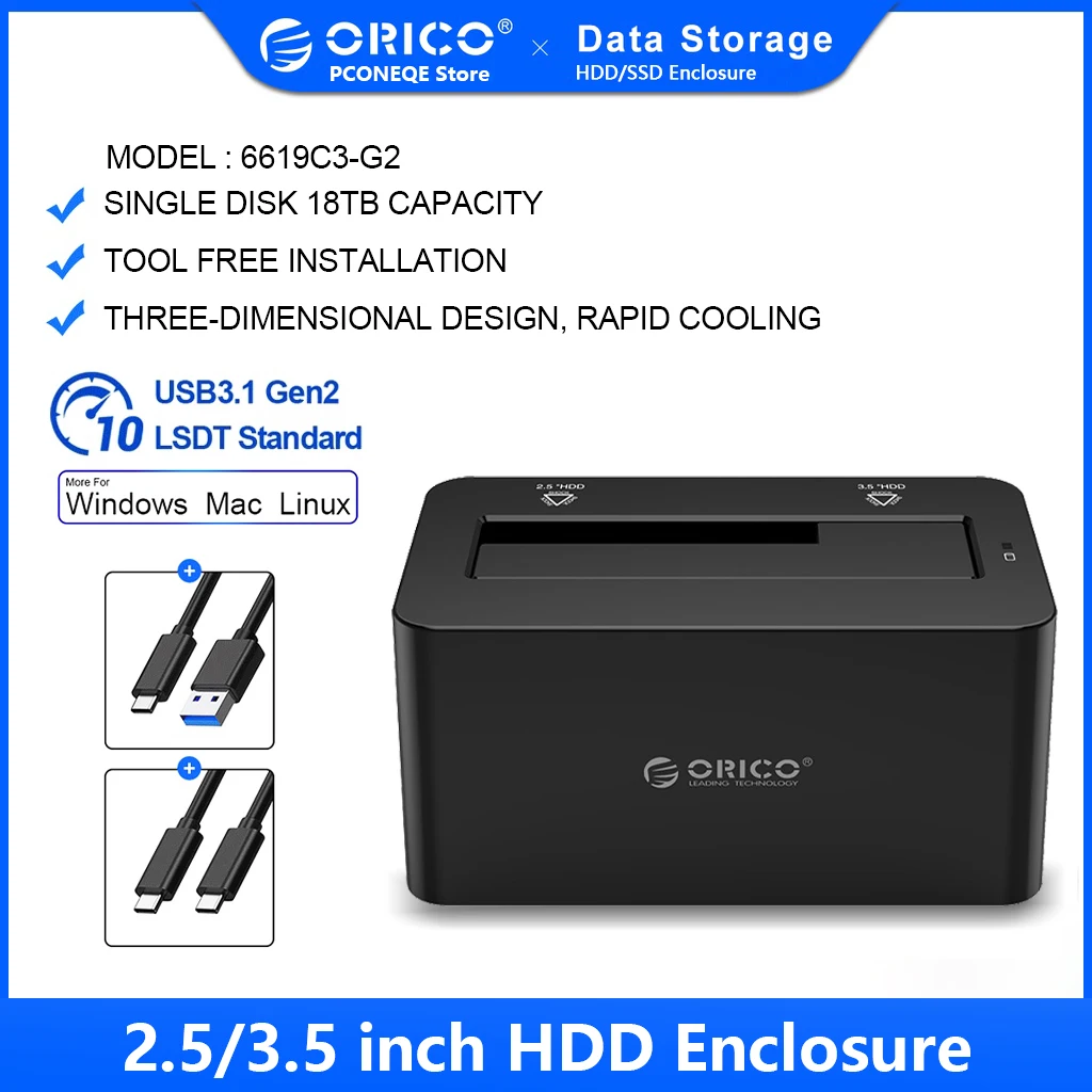 

ORICO hard disk external Type C SATA 3.0 to USB3.1 Gen2 10Gbps Hard Drive Docking Station Enclosure for 2.5/3.5 inch SSD HDD