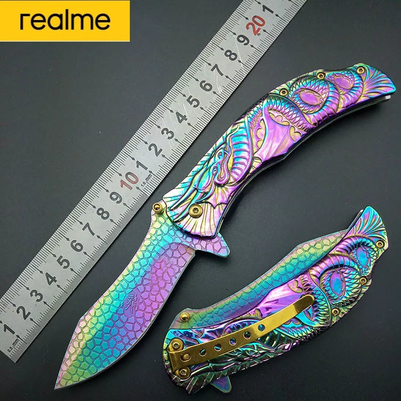 Realme Dragon Rainbow Titanium Folding Pocket Knife Cosplay Fade Collection Graphic Survival Camping Knives Tactical Knifes
Realme Dragon Rainbow Titanium Folding Pocket Knife Cosplay Fade Collection Graphic Survival Camping Knives Tactical Knifes