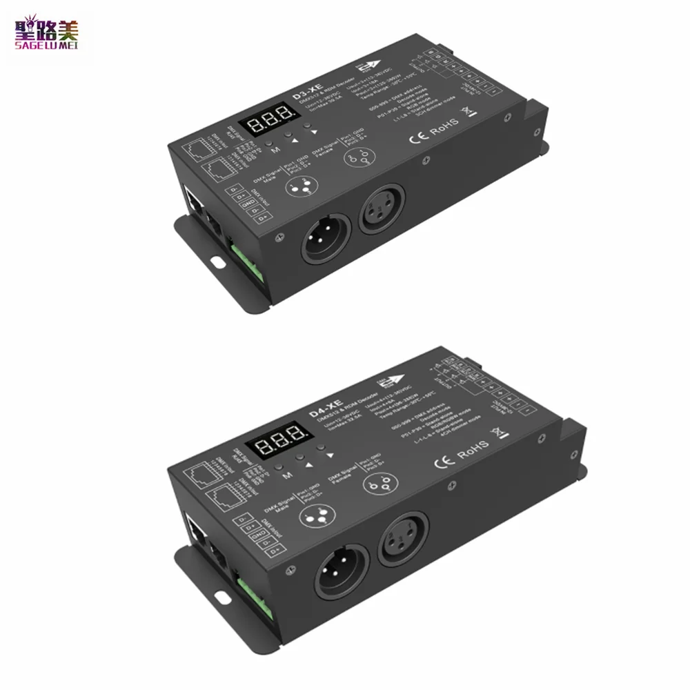 

DC12V-36V D4-XE 3CH 4CH PWM CV DMX512 Decoder D3-XE 24V RDM DMX Controller with Digital Display XLR3 RJ45 For RGB RGBW LED Tape