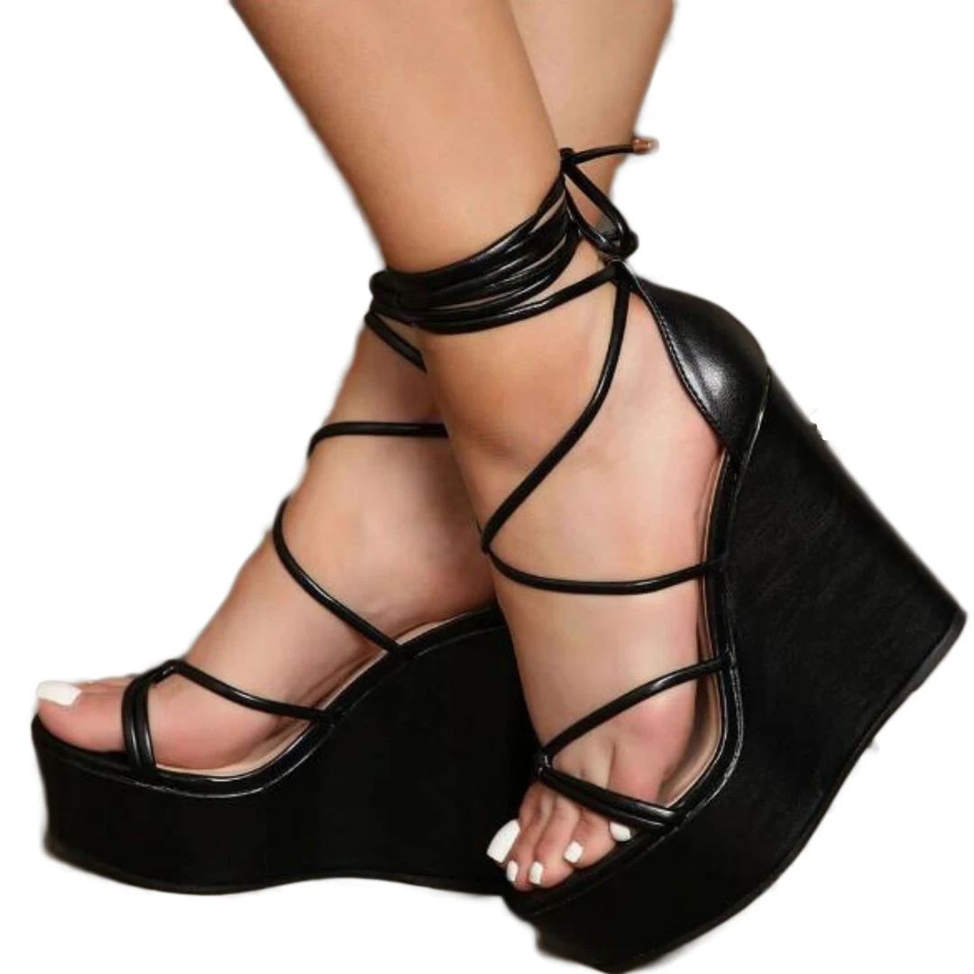 

Обувь SHOFOO, Модные женские сандалии на высоком каблуке. Высота каблука около 15 см. Каблук на танкетке. Летняя женская обувь, сандалии на толстой подошве