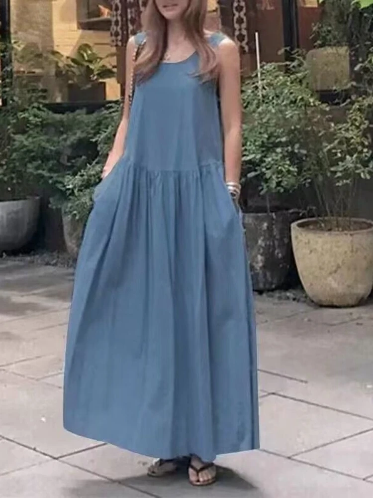 Women Dress Summer 2023 New Blue Sleeveless A-LINE Streetwear Over Sized Long Dress Trendy Elegant Maxi Dress for Women Robe
Women Dress Summer 2023 New Blue Sleeveless A-LINE Streetwear Over Sized Long Dress Trendy Elegant Maxi Dress for Women Robe
