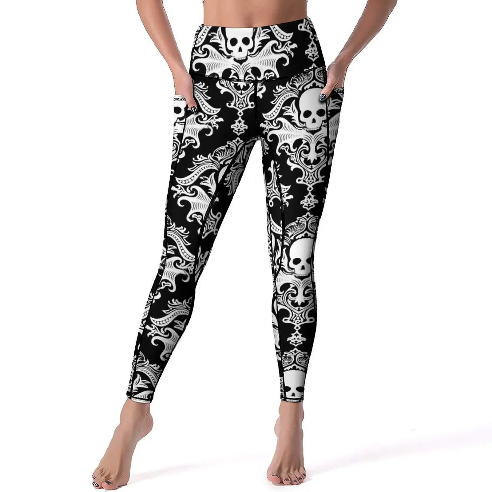 Gothic Skulls Print Leggings Sexy Retro Damask Gym Yoga Pants High Waist Elastic Sports Tights With Pockets Novelty Leggins
Gothic Skulls Print Leggings Sexy Retro Damask Gym Yoga Pants High Waist Elastic Sports Tights With Pockets Novelty Leggins