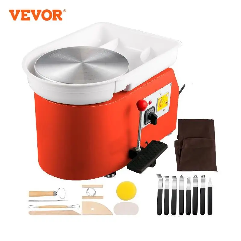 

VEVOR 28cm Pottery Wheel Machine 350W Foot & Manual Control Electric Art DIY Ceramic Clay Sculpting Tool w/ Turntable Tray 18Pcs