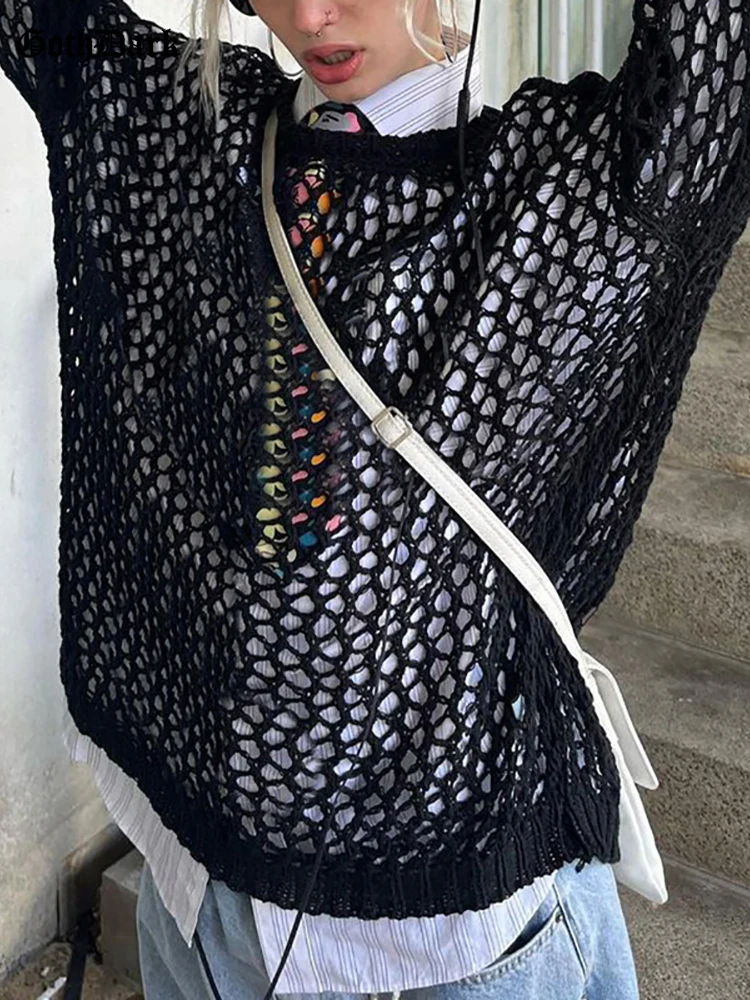 Goth Dark Hollow Out Knitted Mall Gothic Pullovers For Women Retro Y2k Grunge Loose Smocks Tops Casual Long Sleeve 90 Streetwear
Goth Dark Hollow Out Knitted Mall Gothic Pullovers For Women Retro Y2k Grunge Loose Smocks Tops Casual Long Sleeve 90 Streetwear