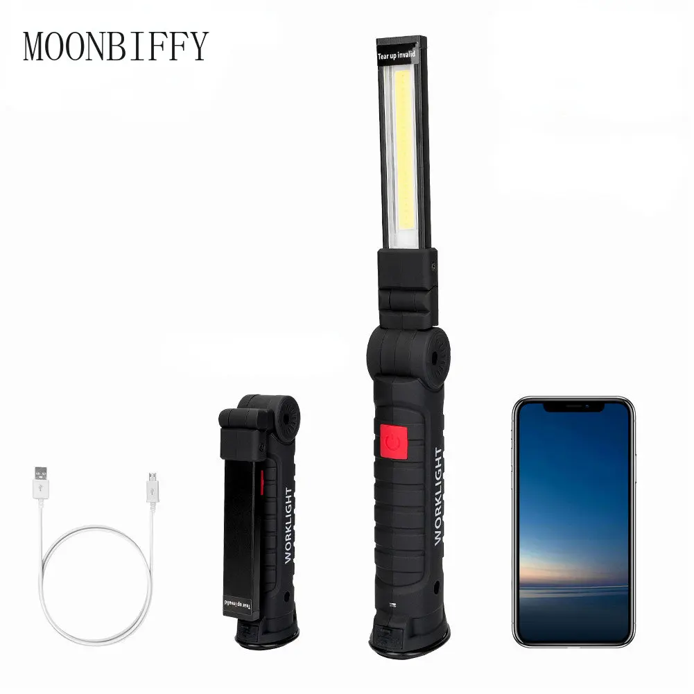 

Sanyi Magnetic LED Flashlight USB Rechargeable Work Inspection Light 5 Modes Torch COB Lanterna Hanging Hook Lamp With USB Cable