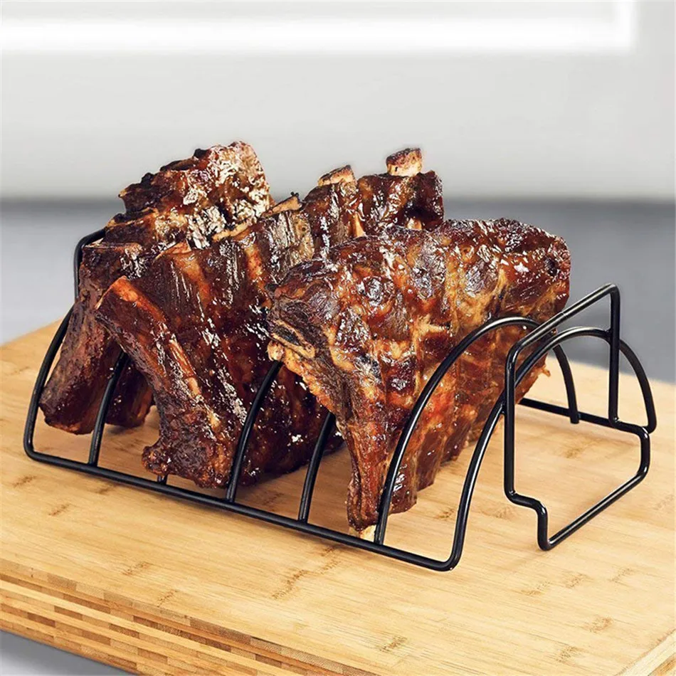 

Non-Stick Rib Grill Stand Barbecue Rack Iron Rib Rack BBQ Tools Chicken Steak Holders Shelf Roasting Kitchen Grilling Basket