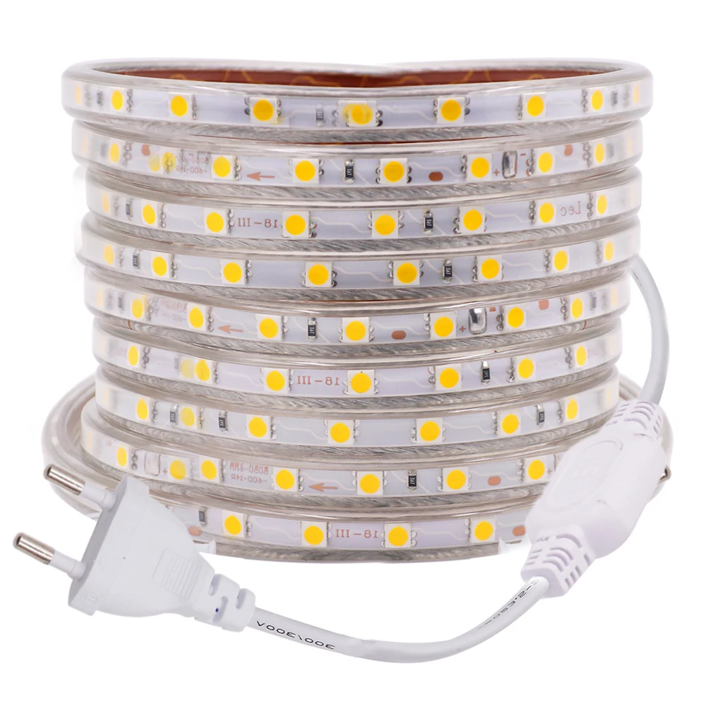 5050 LED Strip Light Waterproof AC220V 60Leds/m Flexible LED Tape with EU Plug White Warm White Red Green Blue Outdoor LED Light
5050 LED Strip Light Waterproof AC220V 60Leds/m Flexible LED Tape with EU Plug White Warm White Red Green Blue Outdoor LED Light