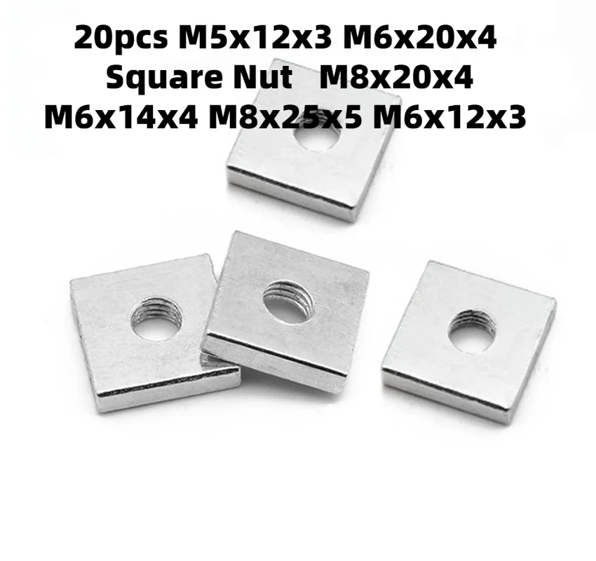20 шт. M5x12x3 M6x20x4 квадратная гайка M5 M6 M8 оцинкованная углеродистая сталь оцинкованная квадратная тонкая гайка GB39 DIN 562 большого размера
20 шт. M5x12x3 M6x20x4 квадратная гайка M5 M6 M8 оцинкованная углеродистая сталь оцинкованная квадратная тонкая гайка GB39 DIN 562 большого размера