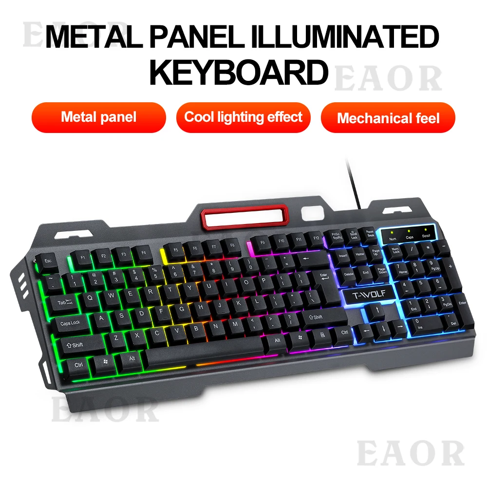 EAOR USB Wired Keyboard Metal Panel RGB Gaming Keyboard 104 Key Mechanical Feel Waterproof Keyboard for Laptop Desktop PC Gamer
EAOR USB Wired Keyboard Metal Panel RGB Gaming Keyboard 104 Key Mechanical Feel Waterproof Keyboard for Laptop Desktop PC Gamer