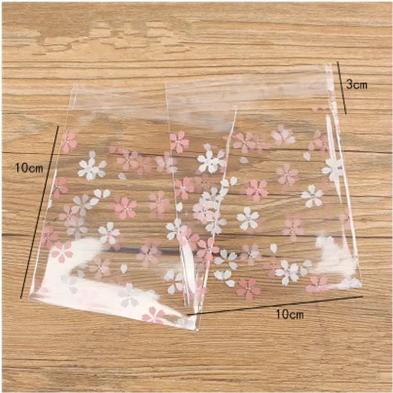 

100PCS Cherry Blossoms Candy &Cookie Plastic Bags Self-Adhesive For DIY Biscuits Snack Baking Package Decor Kids Gift Suppli
