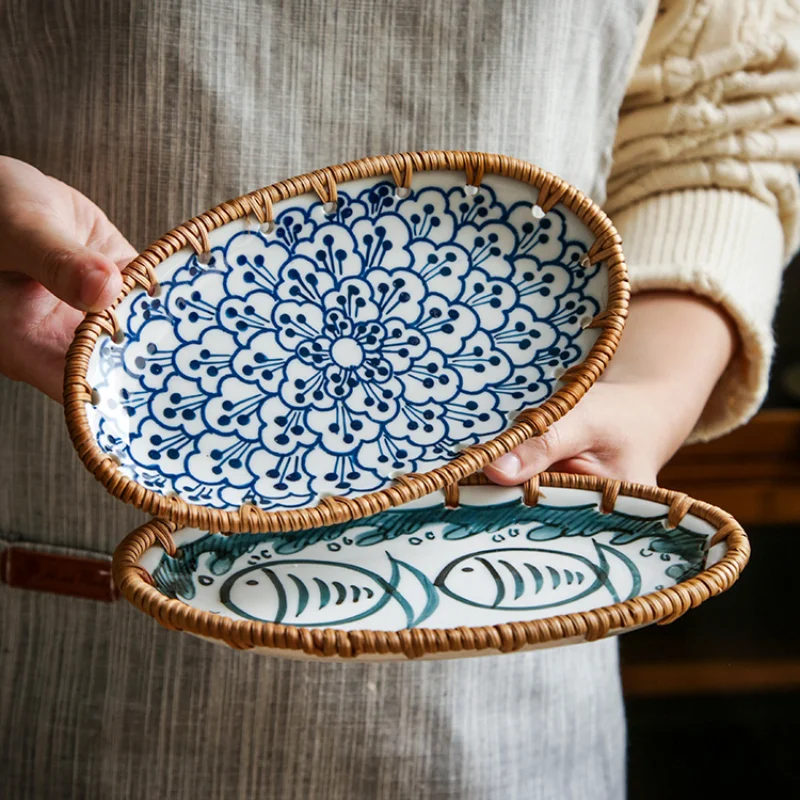 Japanese-Style Rattan Fruit Tray Tea Room Ceramic Dim Sum Plate Home Living Room Afternoon Tea Snack Plate Snack Plate
Japanese-Style Rattan Fruit Tray Tea Room Ceramic Dim Sum Plate Home Living Room Afternoon Tea Snack Plate Snack Plate