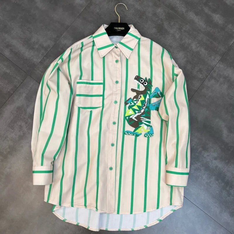 PREPOMP 2022 Spring New Arrival Long Sleeve Turn Down Collar Beige Cartoon Patch Design Striped Casual Loose Shirt Women GE035
PREPOMP 2022 Spring New Arrival Long Sleeve Turn Down Collar Beige Cartoon Patch Design Striped Casual Loose Shirt Women GE035