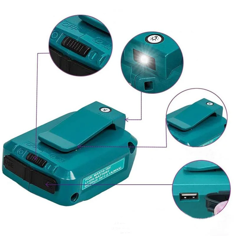 Replacement ADP05 Power Source Dual USB Charger Adapter for Makita LXT Lithium-Ion Battery 14.4V/18V Converter with LED Light
Replacement ADP05 Power Source Dual USB Charger Adapter for Makita LXT Lithium-Ion Battery 14.4V/18V Converter with LED Light