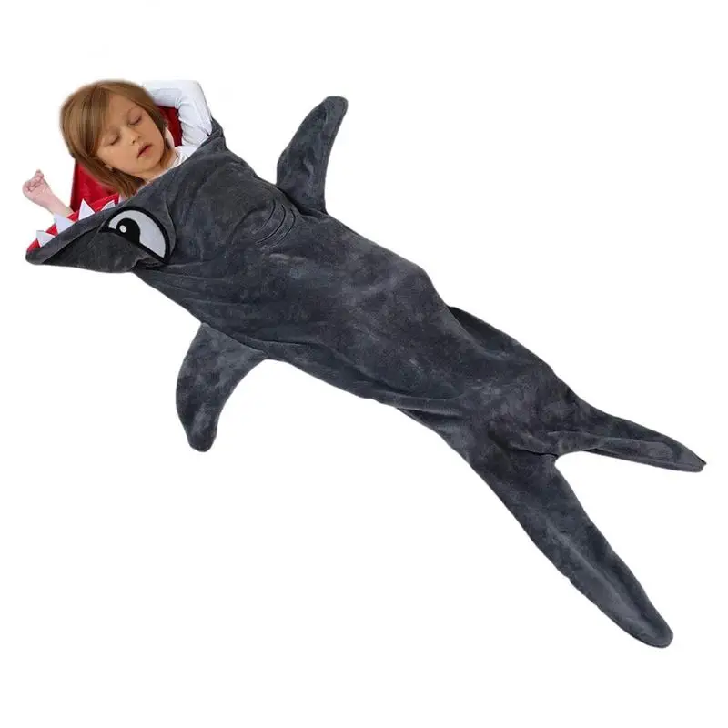 

Shark Sleeping Bag Double Layer Plush Animal Blanket Pajamas Onesie Wearable Hoodie Super Soft Warm For Camping Trips Sleepovers