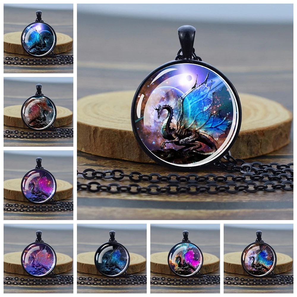 Star Sky Dragon Necklaces Glass Face Pendant Steampunk Black Chain Necklace for Men Women Blue Wings Evil Dragon Jewelry Gift
Star Sky Dragon Necklaces Glass Face Pendant Steampunk Black Chain Necklace for Men Women Blue Wings Evil Dragon Jewelry Gift