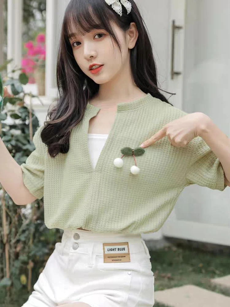 Jmprs Sweet Korean Women T Shirt Fashion Preppy Style Fake Two Tees Casual Short Sleeve Patchwork Female Design Elegant Tops New
Jmprs Sweet Korean Women T Shirt Fashion Preppy Style Fake Two Tees Casual Short Sleeve Patchwork Female Design Elegant Tops New